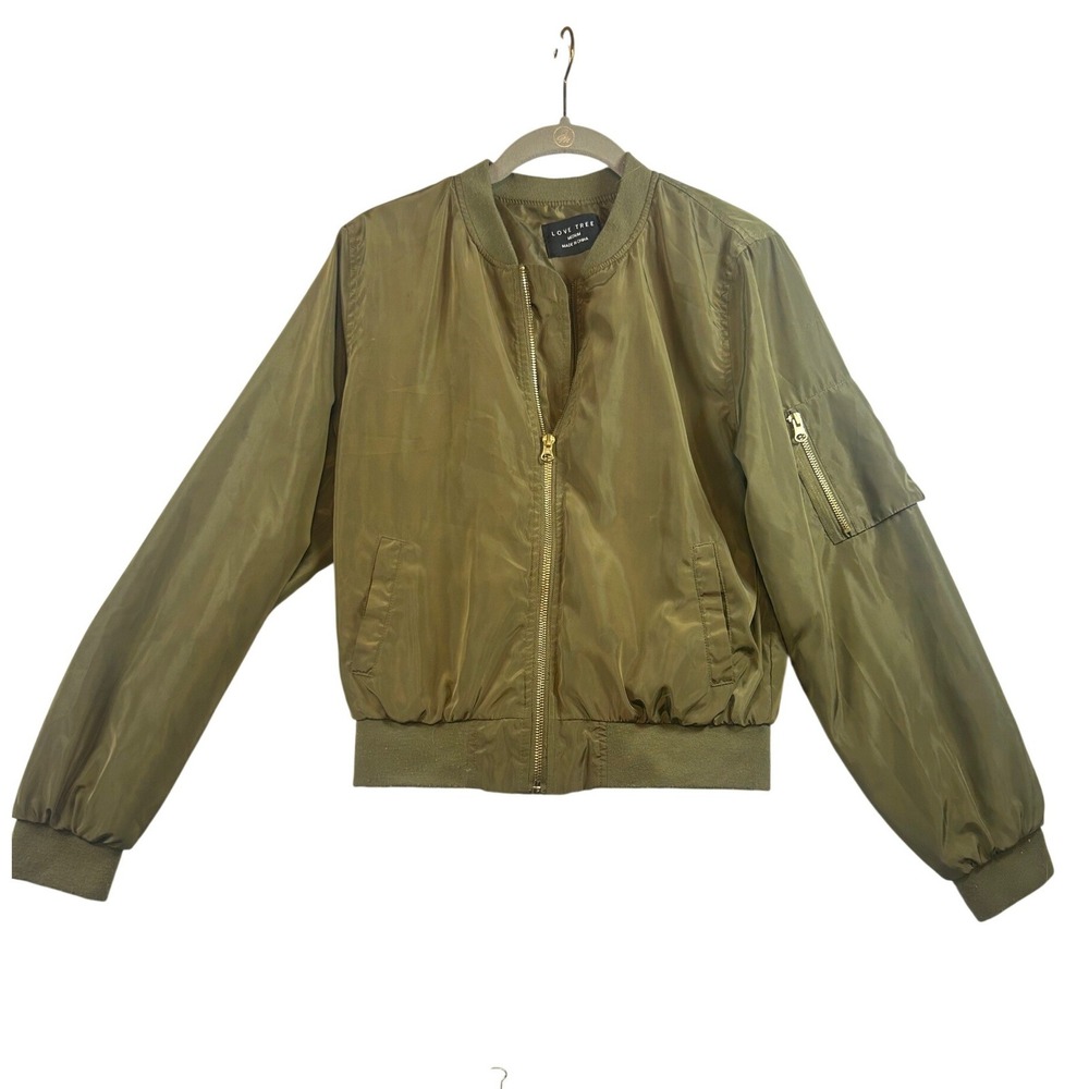 Love Tree Olive Green Bomber Jacket Zip Front Utility Pockets‎ Medium